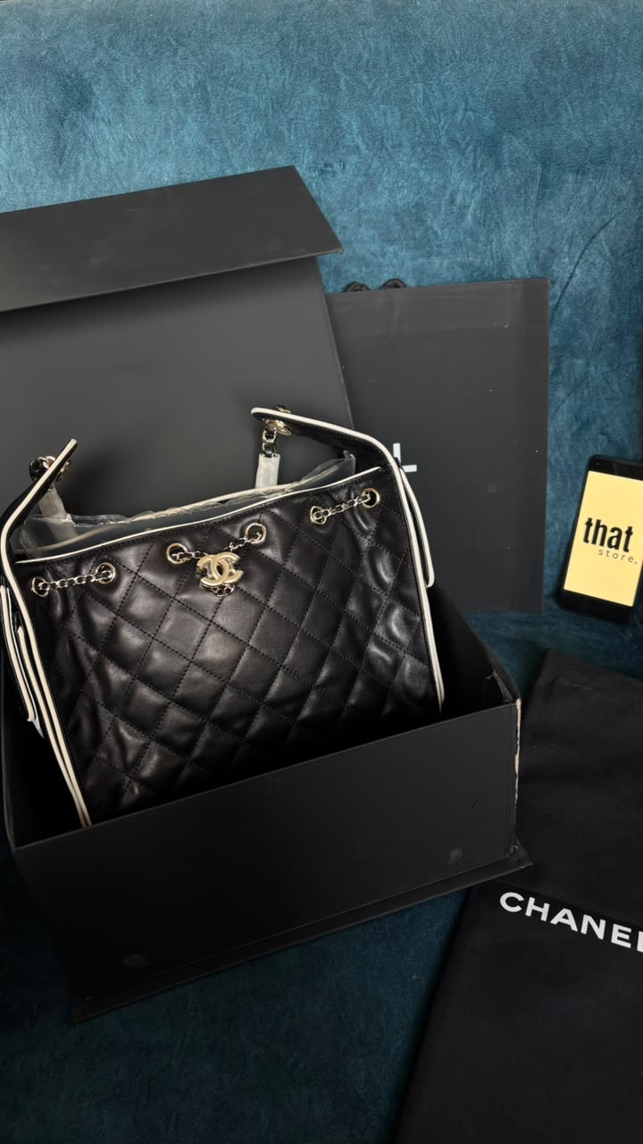 C 25 Small Handbag Calfskin & Gold-Tone Metal Black White