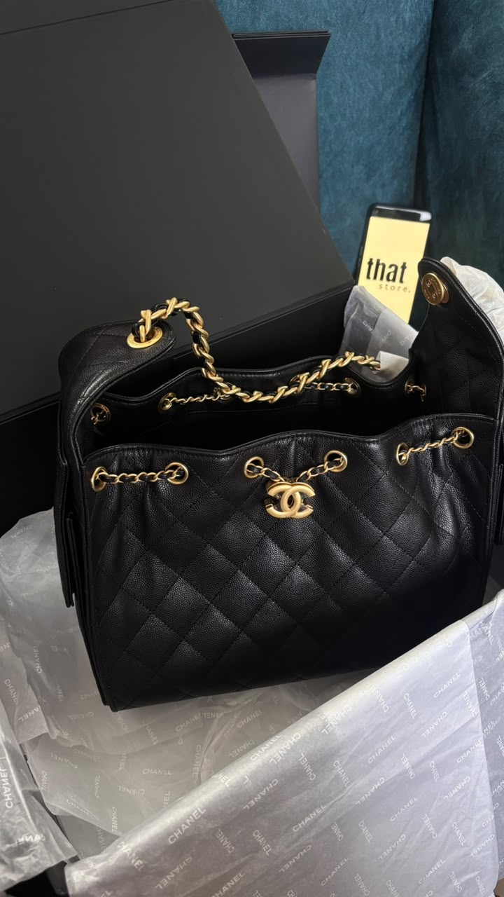 C 25 Small Grained Calfskin & Gold-tone Metal Black