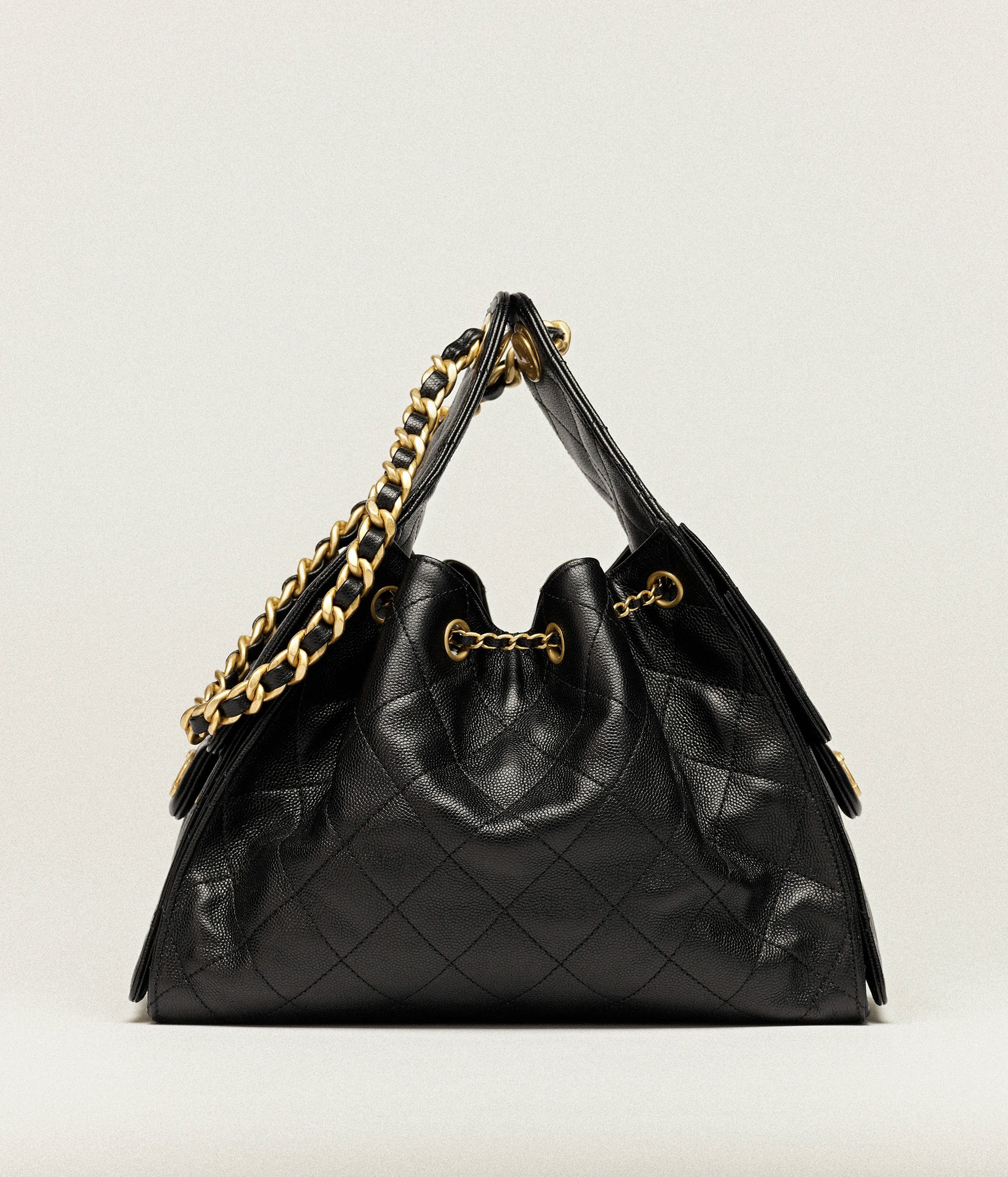 C 25 Small Grained Calfskin & Gold-tone Metal Black