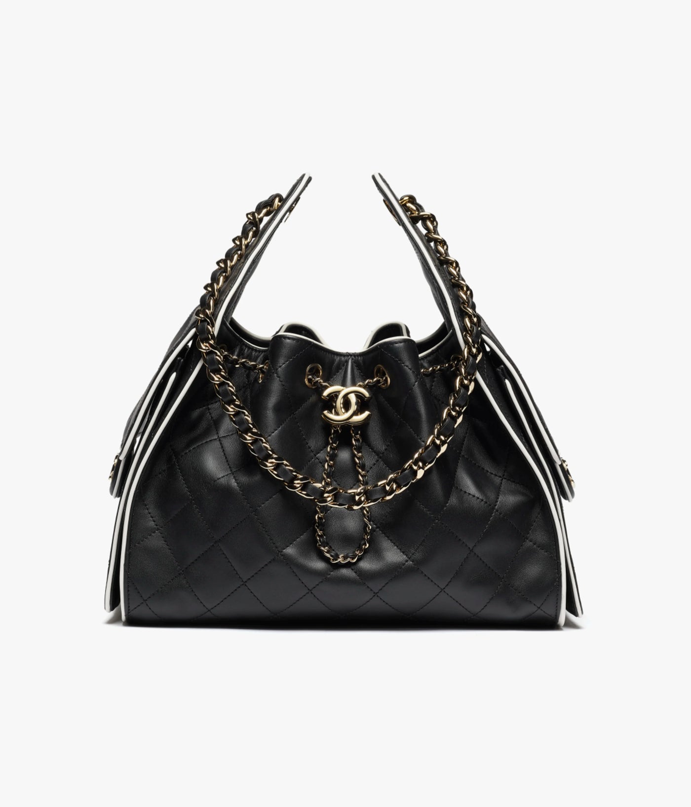 C 25 Small Handbag Calfskin & Gold-Tone Metal Black White