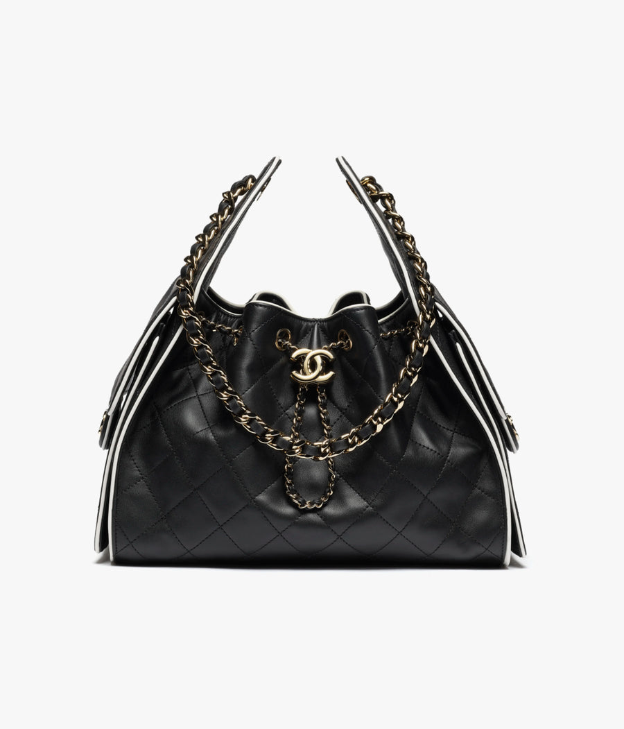 C 25 Small Handbag Calfskin & Gold-Tone Metal Black White
